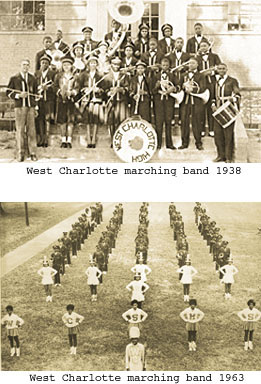 West Charlotte marching band in 1938 and 1963