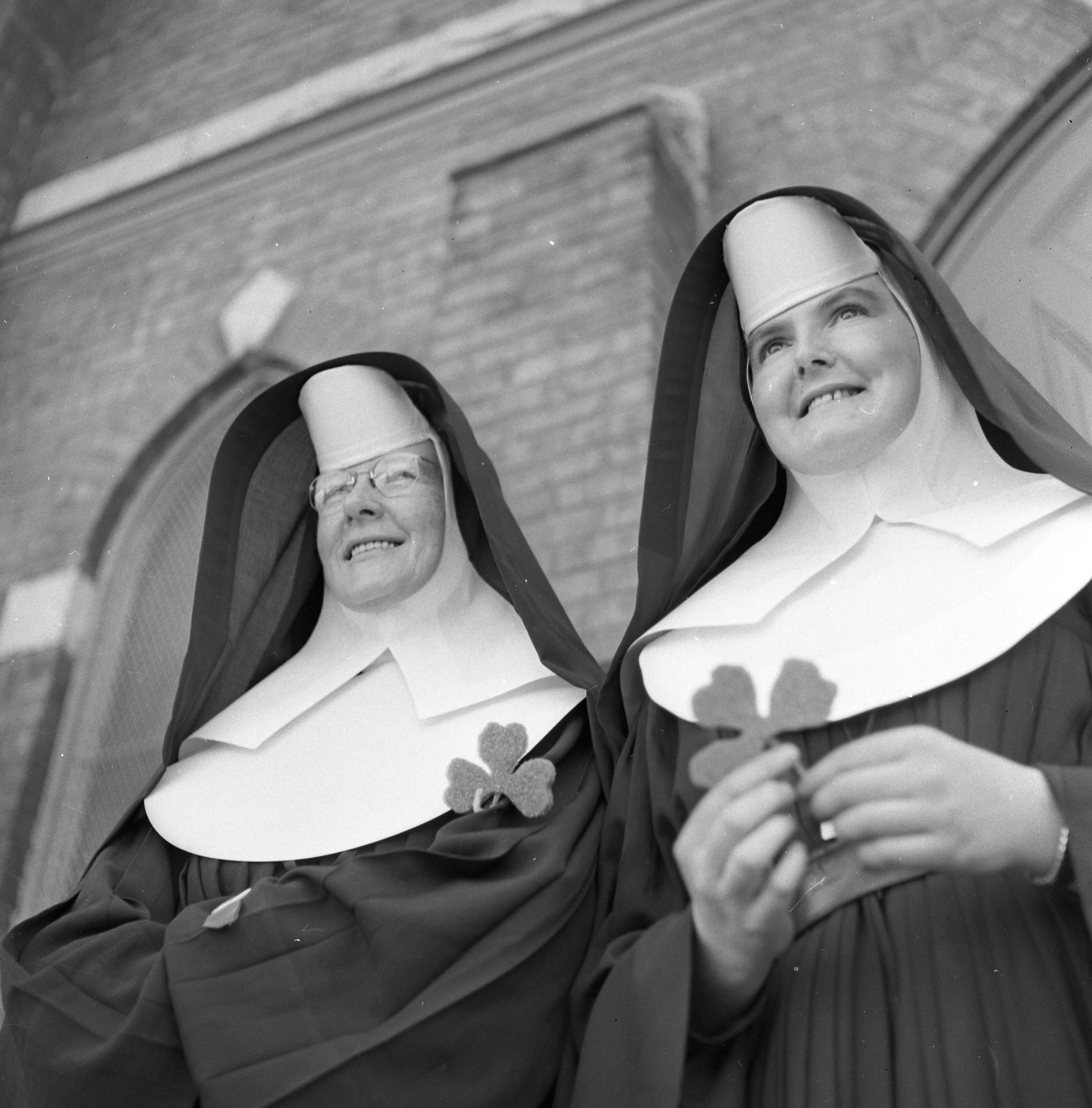 Nuns waved shamrocks in greeting
