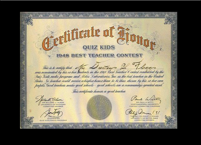 1948 Quiz Kids Teacher Award 1948 Quiz Kids Teacher Award
