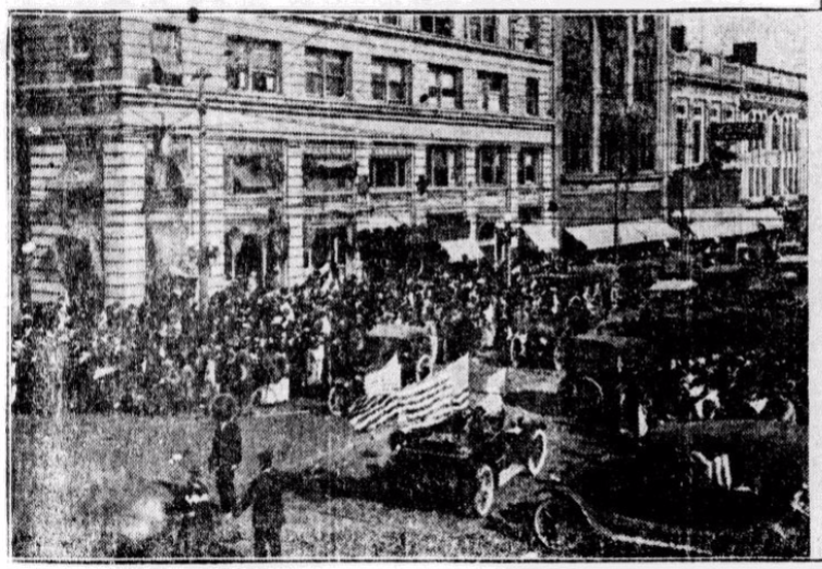 Crowds in the street on Armistice Day, 1918