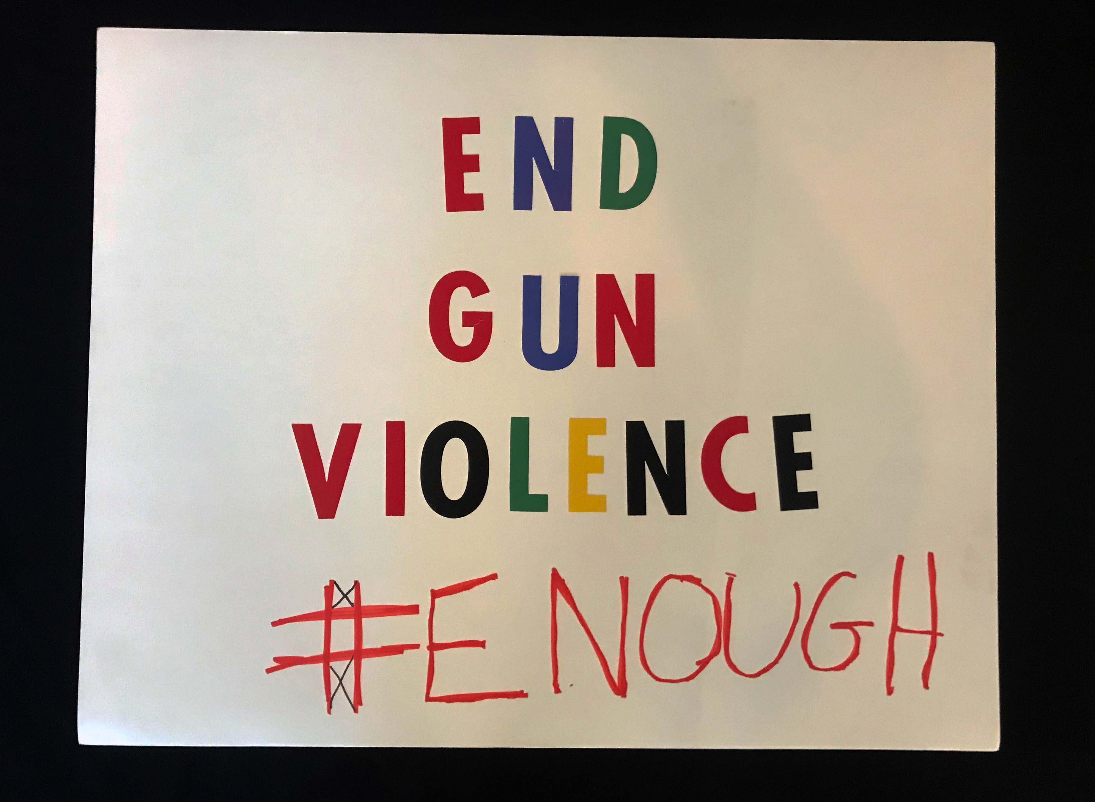 Charlotte March for Our Lives, 2018. Sign reads: "End gun violence. #enough"