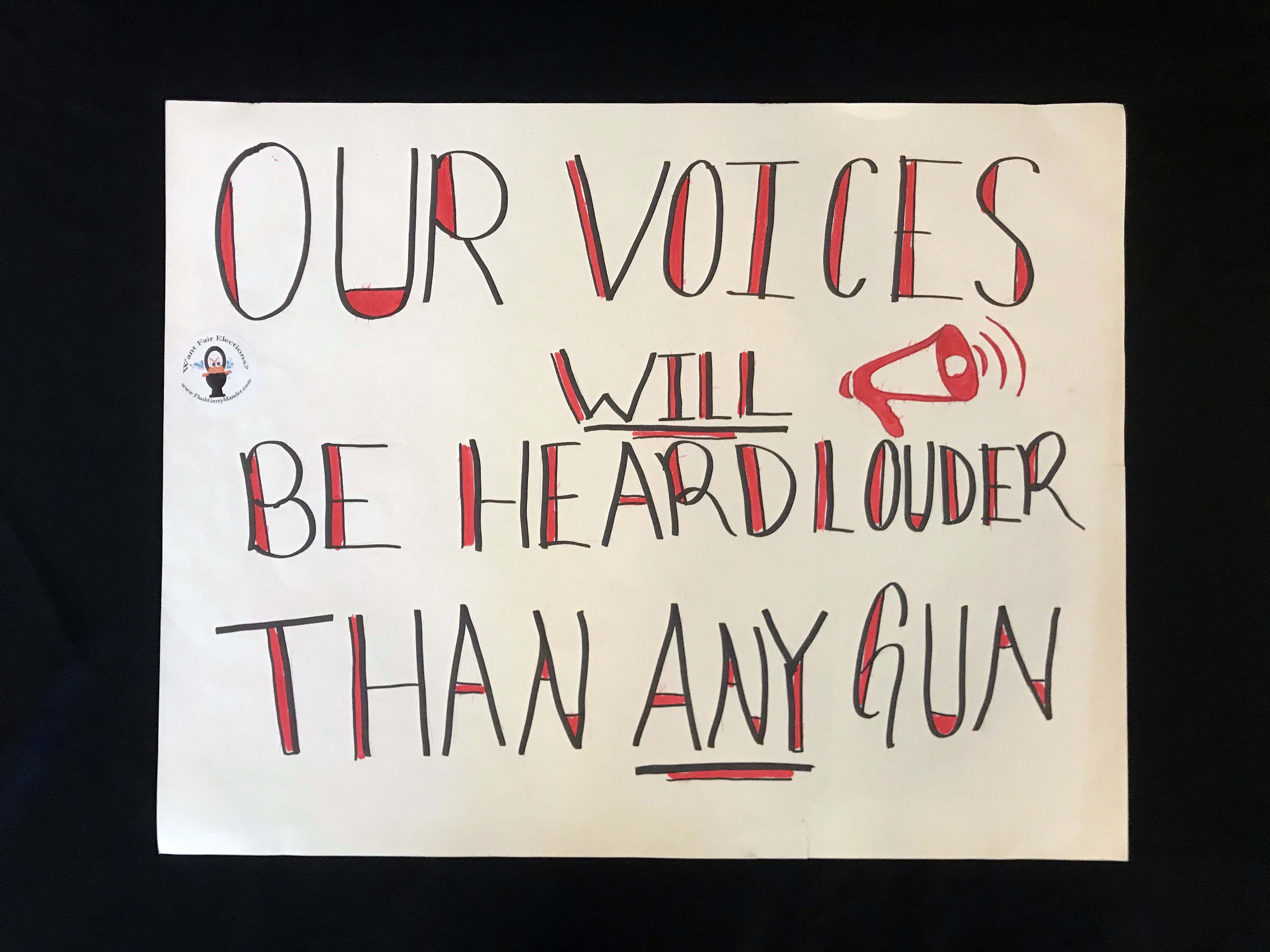 Charlotte March for Our Lives, 2018. Sign reads: "Our voices will be heard louder than any gun."