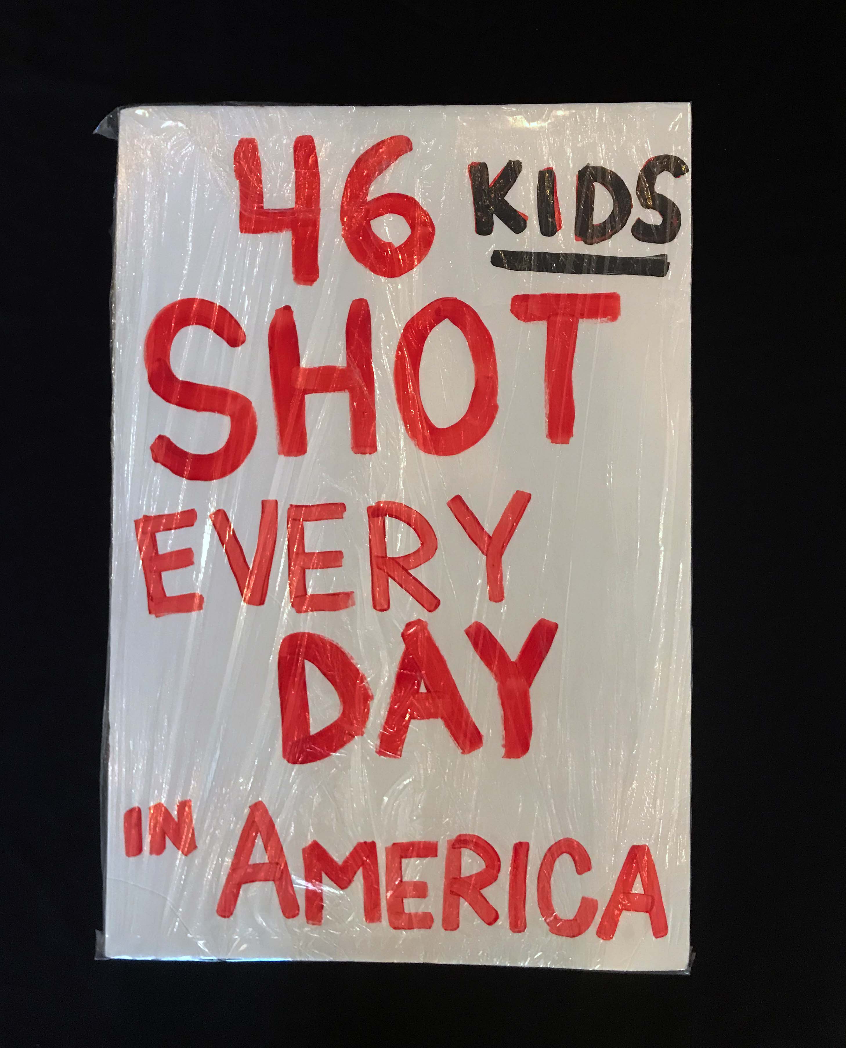 Charlotte March for Our Lives, 2018. Sign reads: "46 kids shot every day in America"