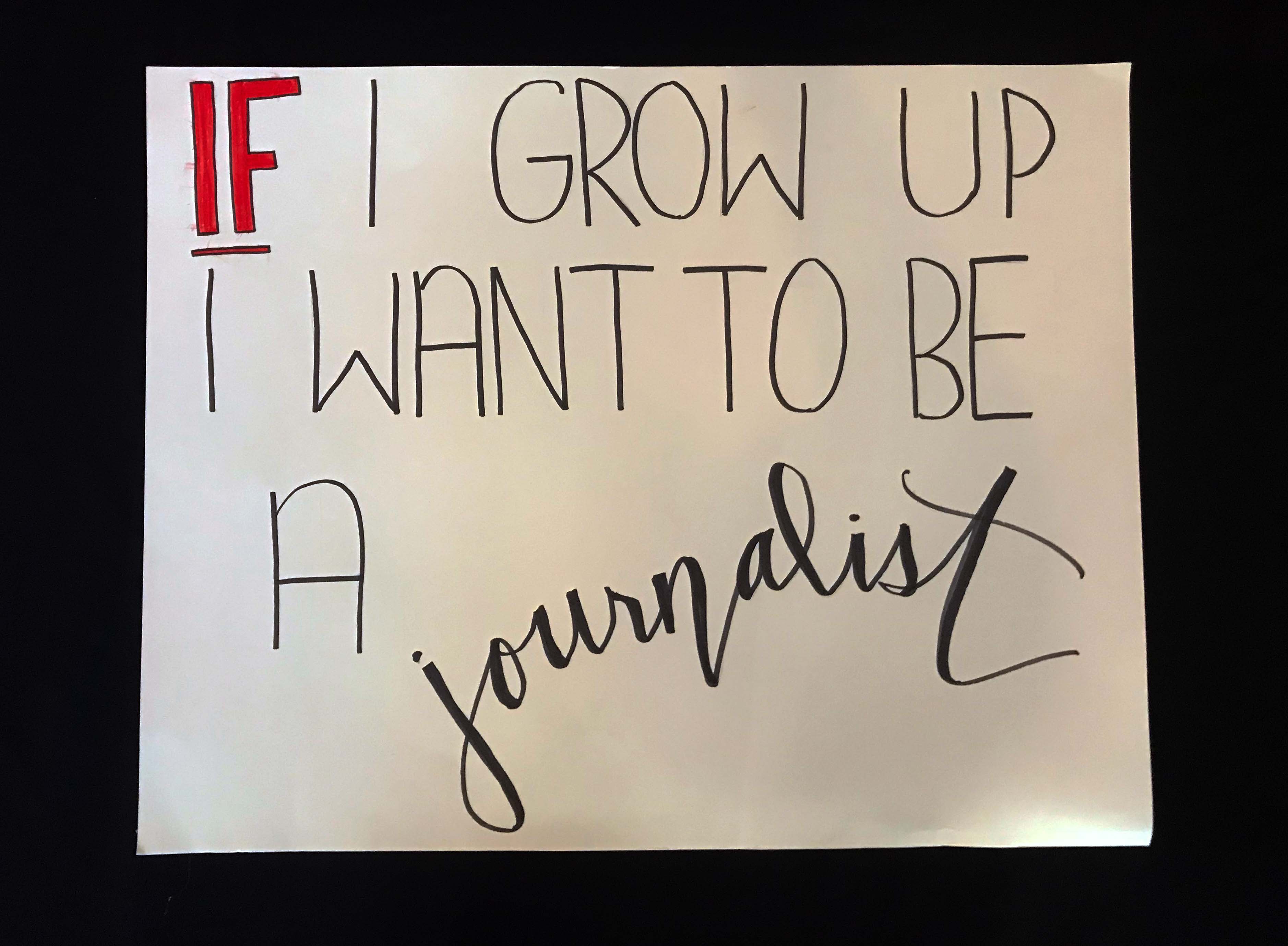 Charlotte March for Our Lives, 2018. Sign reads: "If I grow up, I want to be a journalist."