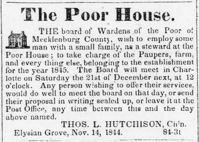 1844 ad for Steward of the Poor House