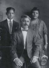 The Jim Diamond Family, 1923. Left to Right: Kenneth, Jim, Sarah. VERMELLE ELY.