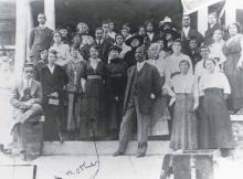 Guests at a Christmas reception at the home of Bishop and Mrs. George W. Clinton. Their elegant two story home on North Myers Street was the setting for many social events in the early 1900s. CHARLOTTE-MECKLENBURG HISTORIC LANDMARKS COMMISSION.