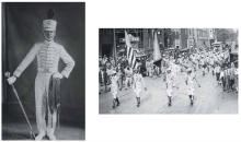 Drum major Bishop Dale of American Legion Post 168's Drum and Bugle Corps. ANNIE MAE DALE. Right: The Drum and Bugle Corps of the Colonel Charles Young Post No. 168 of the American Legion participated in parades up and down the east coast. ANNIE MAE DALE.