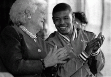 First Lady Barbara Bush and Muggsy Bogues