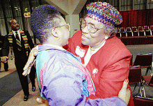 Thereasea Elder gets a congratulatory hug