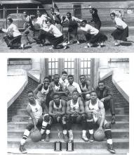 Second Ward cheerleaders, above, and the basketball team, below, 1940s. SECOND WARD ALUMNI ASSOCIATION.