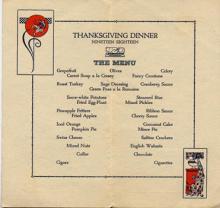 Menu for Patients, Thanksgiving 1918