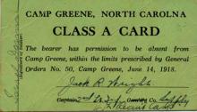 "Class A" pass from Camp Greene
