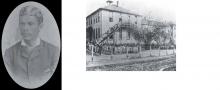 Samuel B. Pride, principal at Myers Street School, c. 1915. ROBERT JACKSON. Right: The Myers Street School, built in 1886, was the only public graded school serving blacks until 1907. The two story, wooden building had eight classrooms and was called the "Jacob's Ladder School" by the children because of its exterior stairways. From: Colored Charlotte, courtesy of QUEENS COLLEGE LIBRARY
