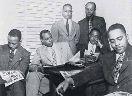Excelsior Club Board of Directors, 1944. Left to right: Reuben McKissick, Samuel Moore, Harry Mills, Harry Plater, Arthur Bass, Roy Perry.  MINNIE McKEE.