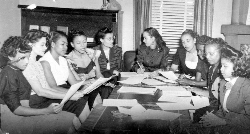 The planning committee of the Phyllis Wheatley YWCA, meeting in the late 1940s. The Phyllis Wheatley Branch was established in 1916. FLORETTA DOUGLAS GUNN.