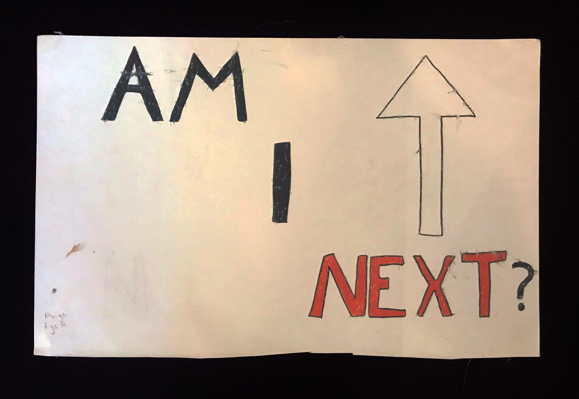 Charlotte March for Our Lives, 2018. Sign reads: "Am I next?"